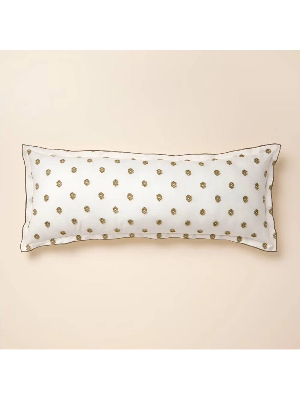 Hearth & Hand NWT Clipped Dobby Embroidered Lumbar Green Throw Pillow 36x14 NEW